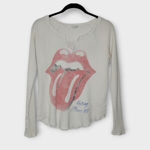 Free People White Long Sleeve Tee with Pink Graphic